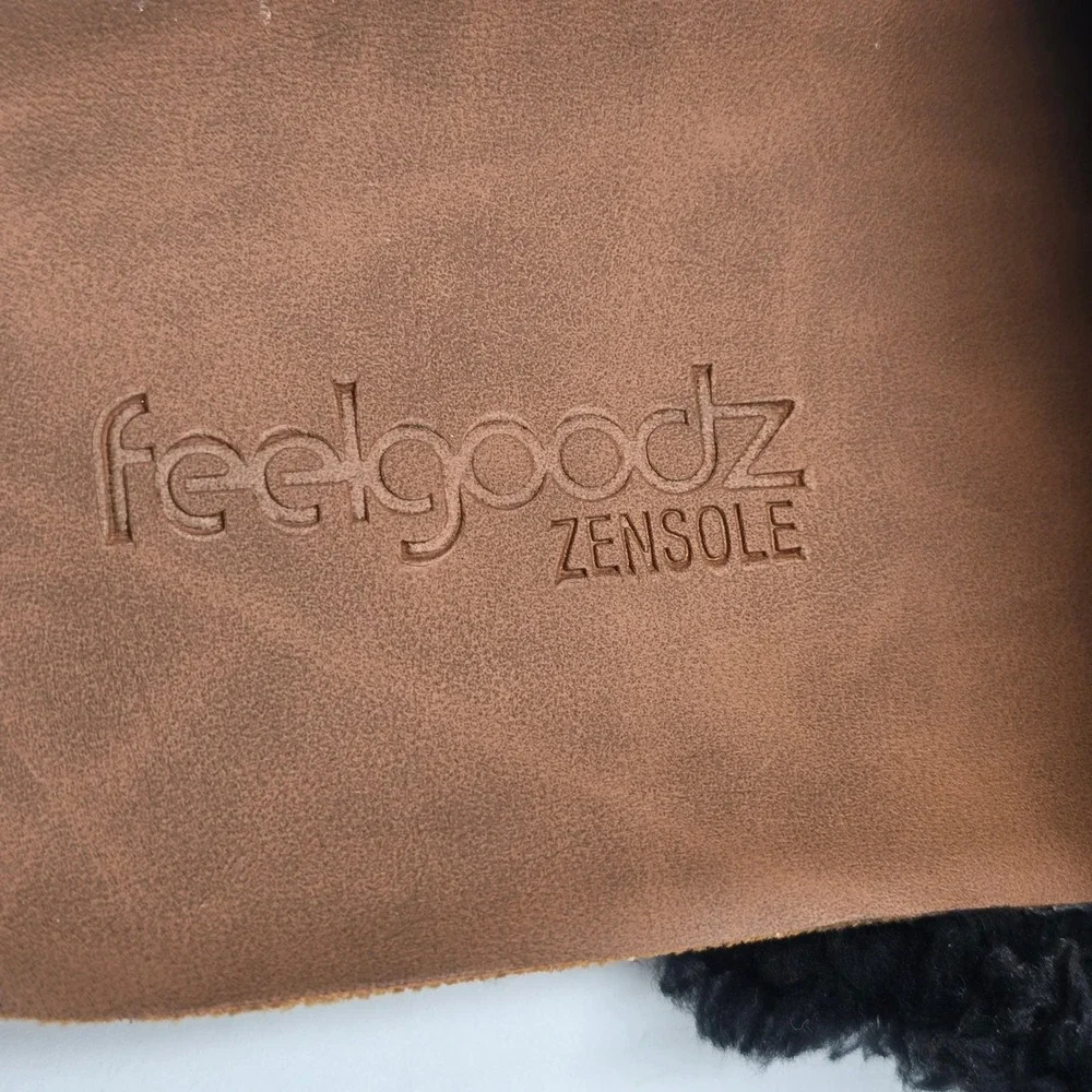 Feelgoodz Slide Sandals Women 10 Zensole Black Quilted Faux Fur EUC Cozy Slipper